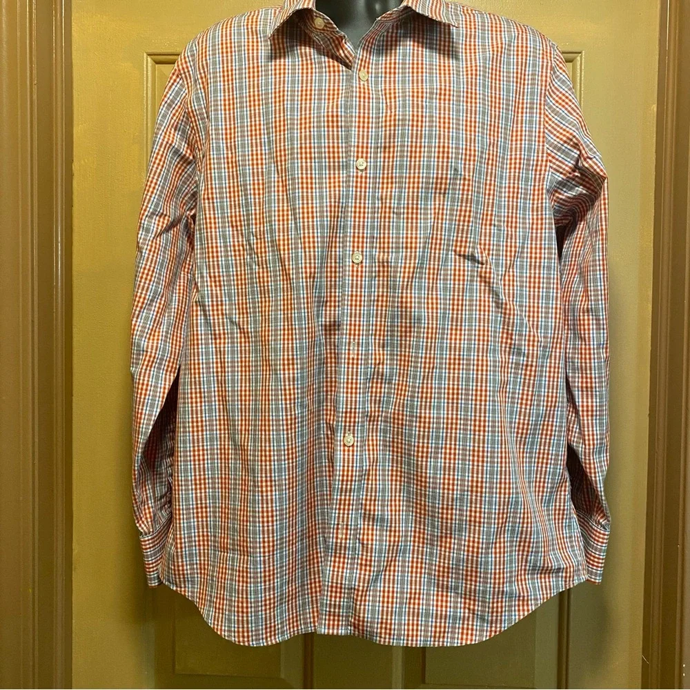 Banana Republic red/blue plaid button down long sleeve slim fit shirt sz 17/17.5